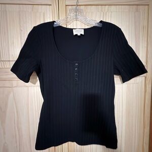 NWOT Sezane Black Ribbed Short Sleeve Top